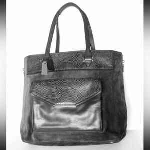 COACH Grey Large Carryall Suede Leather Tote Large Expandable Zipper Snakeskin